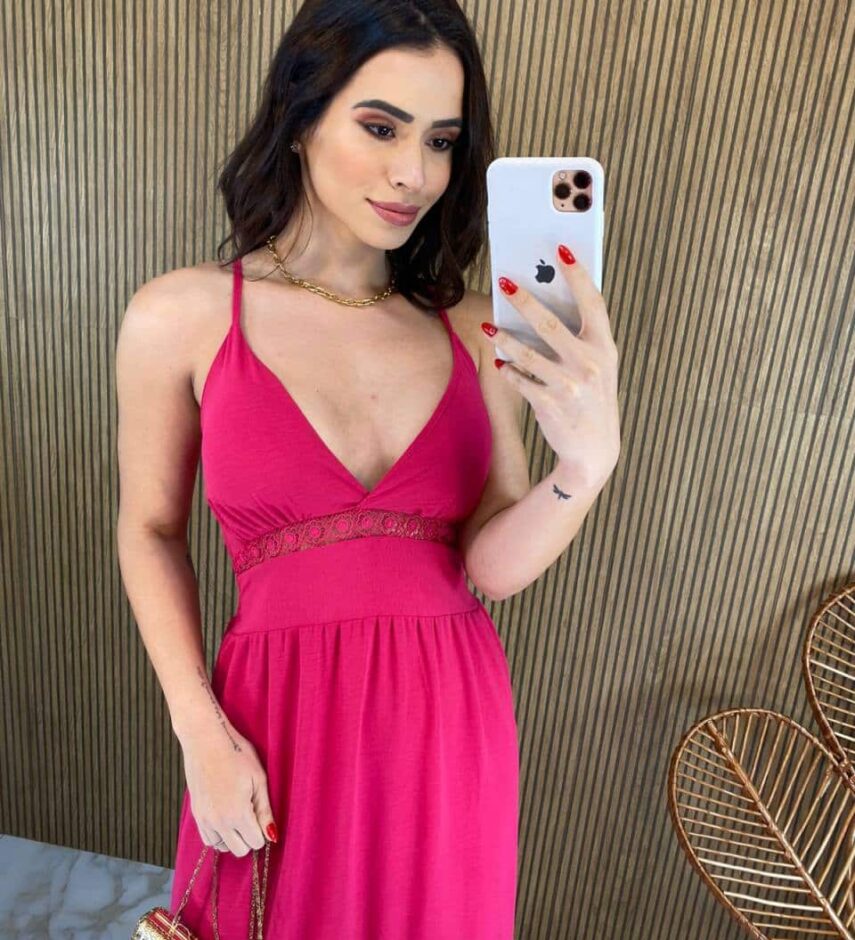 Vestido Longo com Bojo Detalhe em Guippir e Lastex Pink - Fernanda Ramos Store