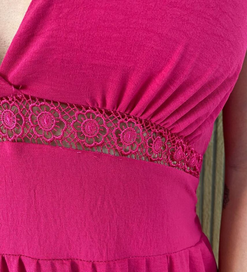 Vestido Longo com Bojo Detalhe em Guippir e Lastex Pink - Fernanda Ramos Store