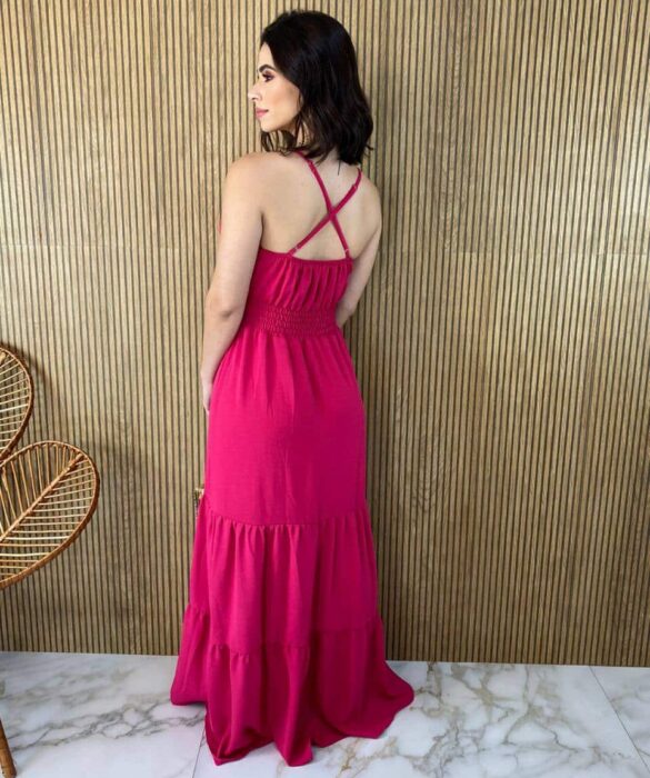 Vestido Longo com Bojo Detalhe em Guippir e Lastex Pink - Fernanda Ramos Store