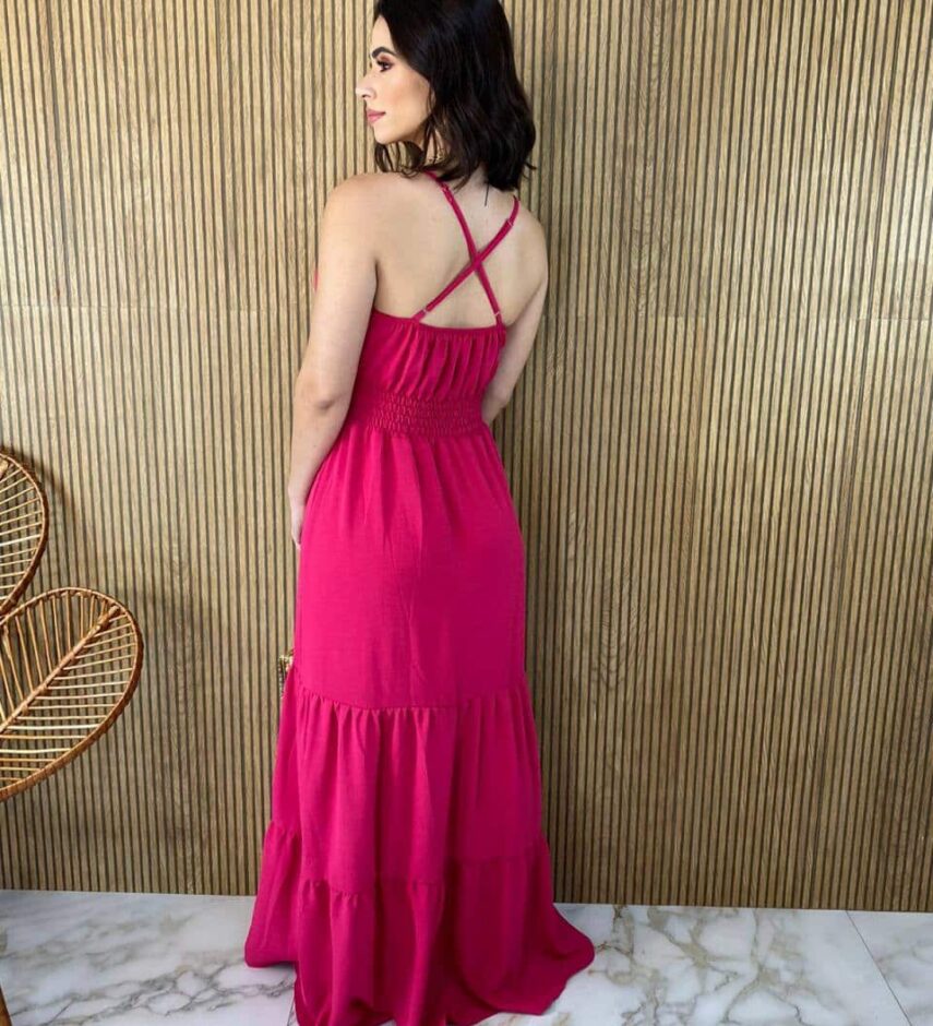 Vestido Longo com Bojo Detalhe em Guippir e Lastex Pink - Fernanda Ramos Store