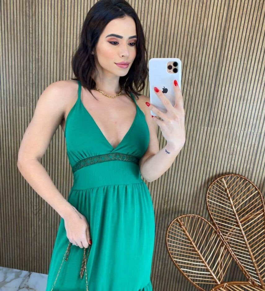 Vestido Longo com Bojo Detalhe em Guippir e Lastex Verde - Fernanda Ramos Store
