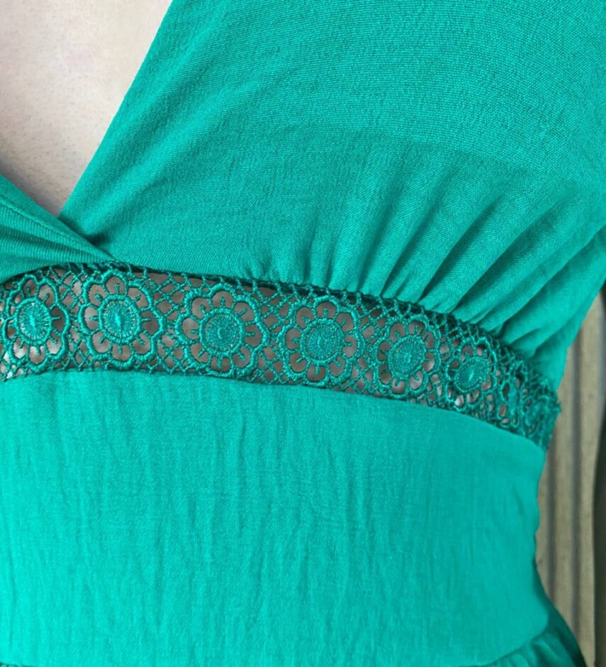 Vestido Longo com Bojo Detalhe em Guippir e Lastex Verde - Fernanda Ramos Store