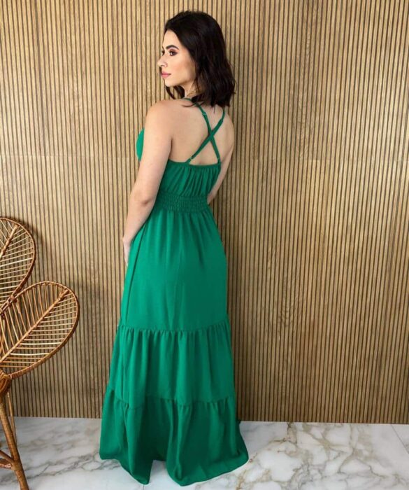 Vestido Longo com Bojo Detalhe em Guippir e Lastex Verde - Fernanda Ramos Store