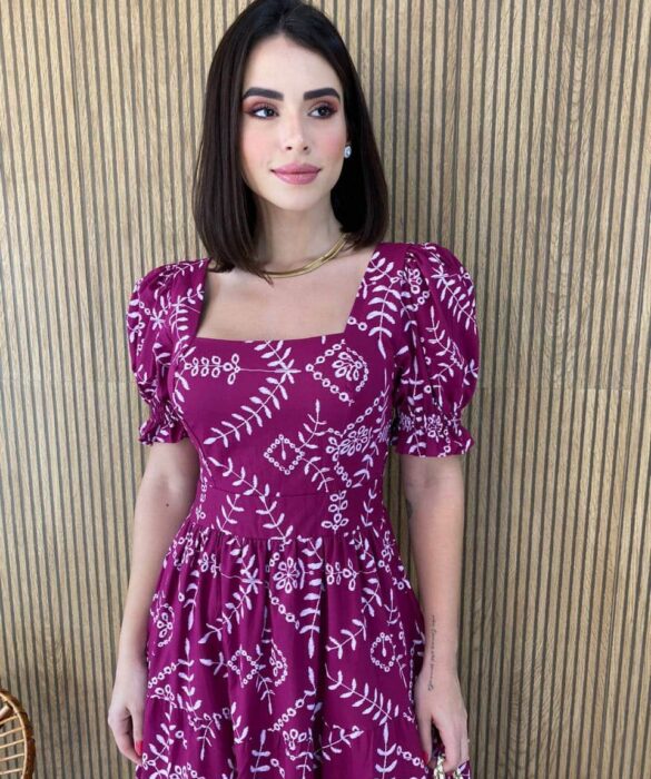 fernandaramosstore com br vestido longo sem bojo manga bufante estampa vinho 1