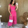 Vestido Midi sem Bojo Detalhe Bordado e Lastex Pink fernanda ramos store