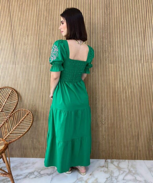 fernandaramosstore com br vestido midi sem bojo manga bufante com detalhe verde 3