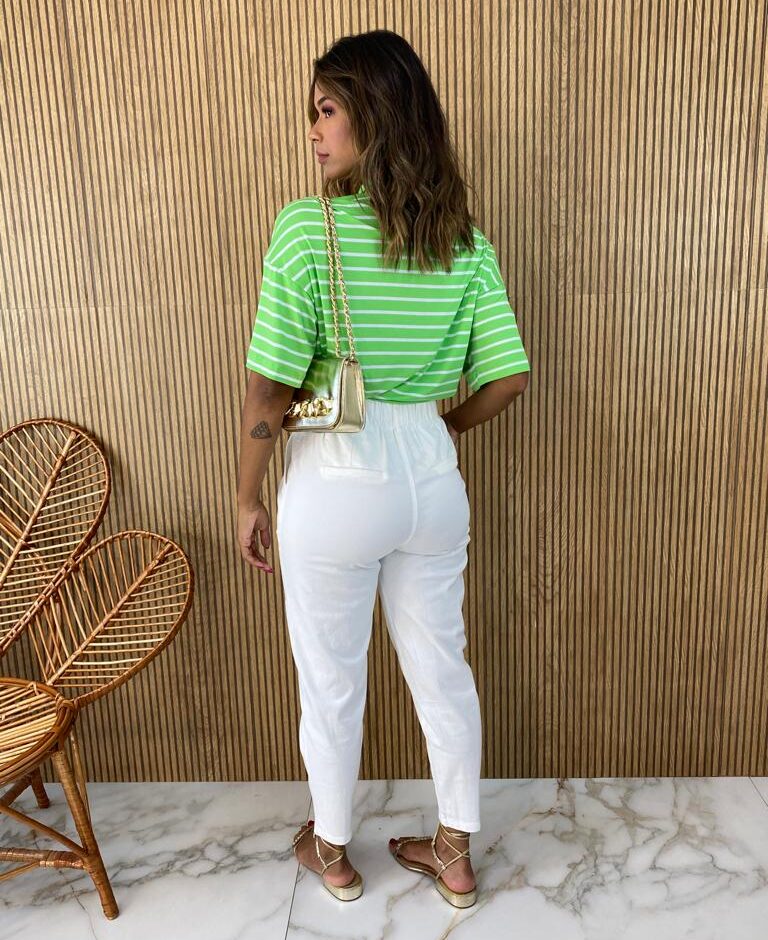 Blusa Feminina Manga Curta Nanda Listrada Verde - Fernanda Ramos Store