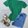 Blusa Feminina Manga Curta Tricot com Bolso Verde Fernanda Ramos Store