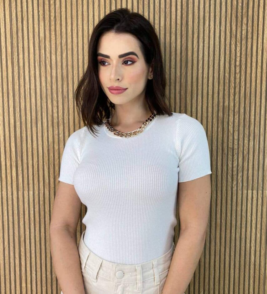 Blusa Feminina Modal Detalhe em Corrente Off White - Fernanda Ramos Store