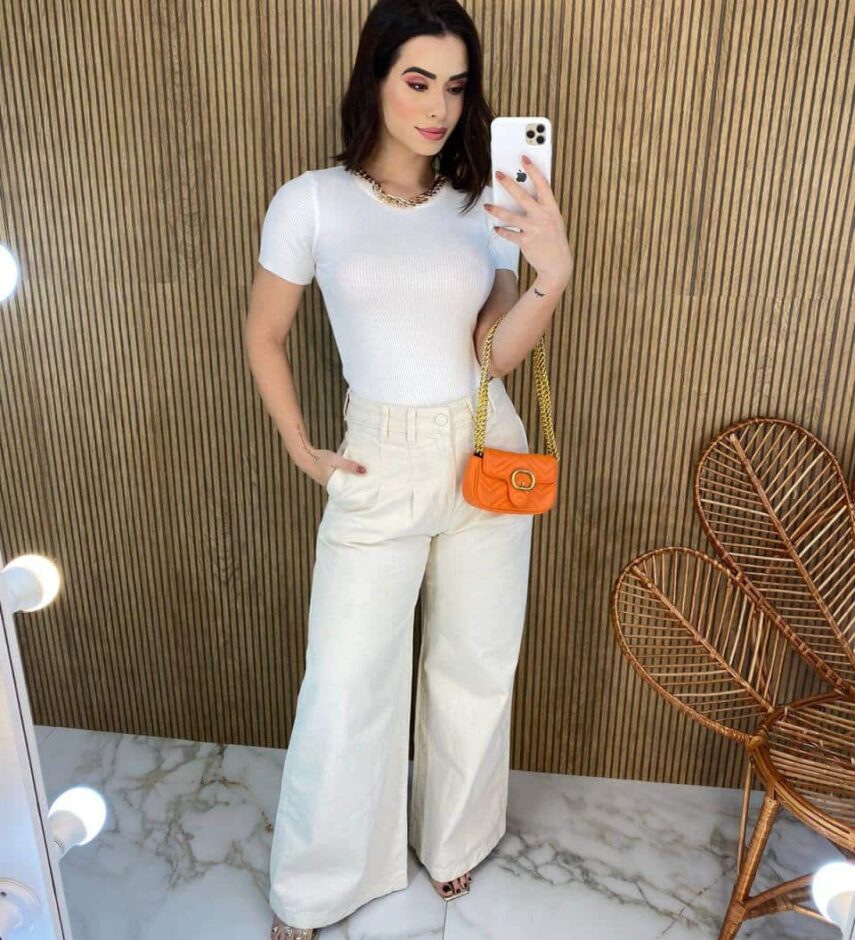 Blusa Feminina Modal Detalhe em Corrente Off White - Fernanda Ramos Store