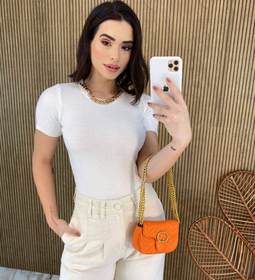 Blusa Feminina Modal Detalhe em Corrente Off White - Fernanda Ramos Store