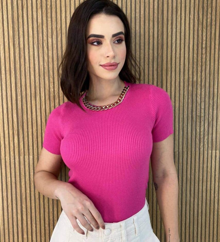 Blusa Feminina Modal Detalhe em Corrente Pink - Fernanda Ramos Store