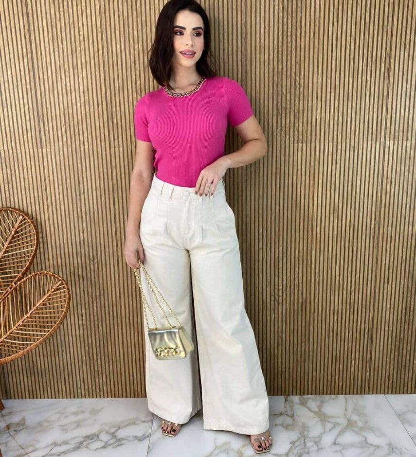 Blusa Feminina Modal Detalhe em Corrente Pink - Fernanda Ramos Store