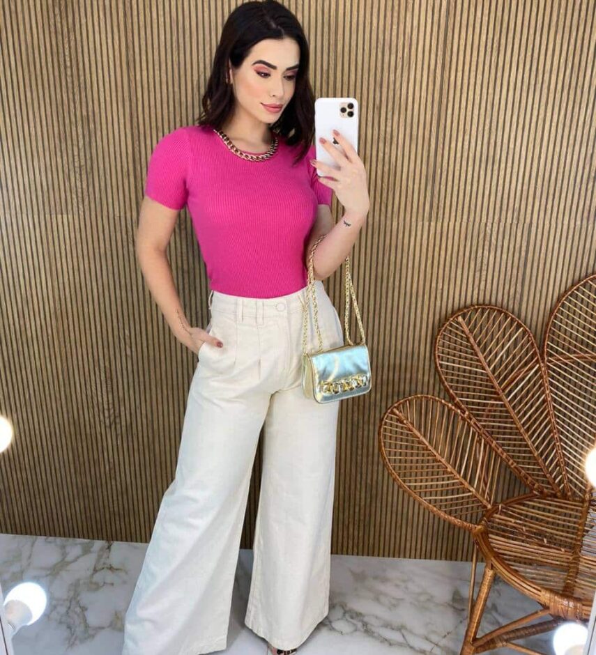 Blusa Feminina Modal Detalhe em Corrente Pink - Fernanda Ramos Store
