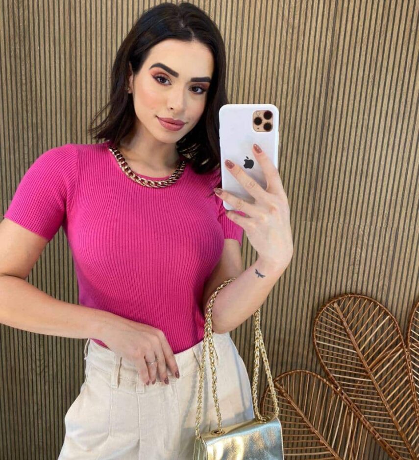 Blusa Feminina Modal Detalhe em Corrente Pink - Fernanda Ramos Store