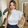 Blusa Manga Curta Feminina Tricot Jade Off White - Fernanda Ramos Store