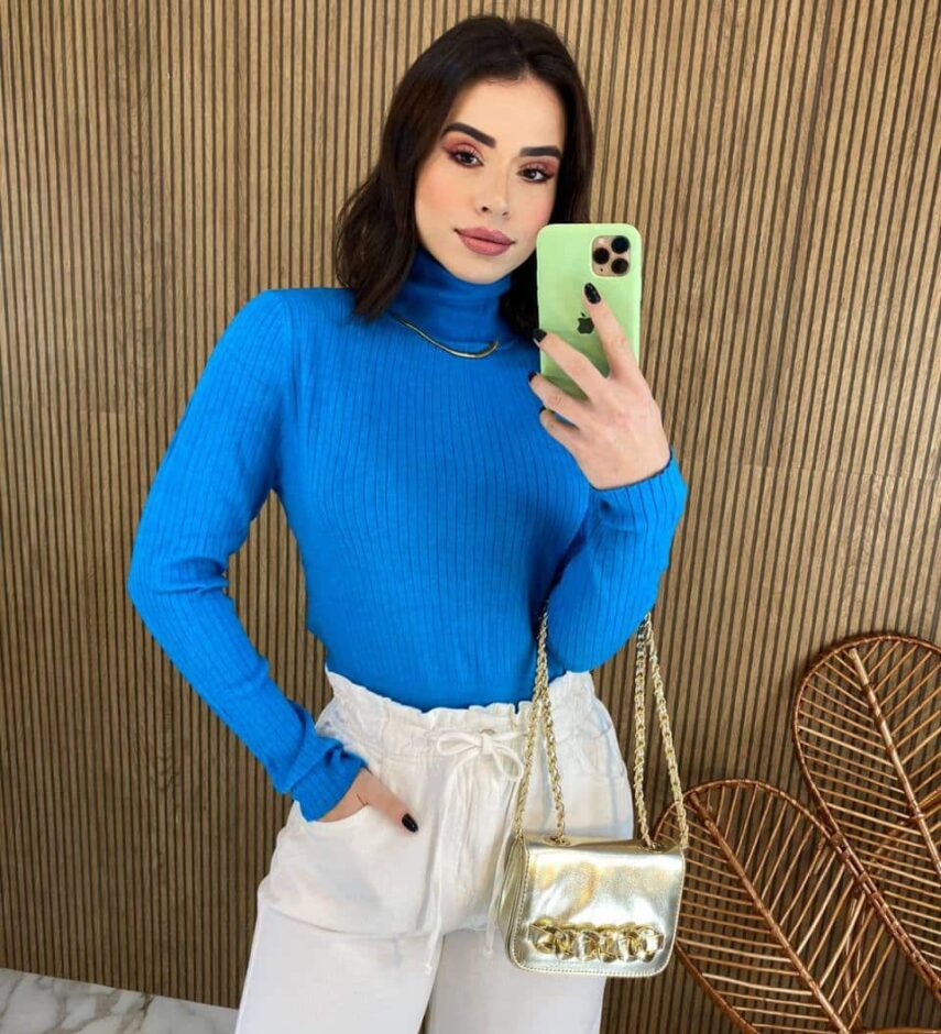 Blusa Manga Longa Feminina Cacharrel Azul 2068 Fernanda Ramos Store