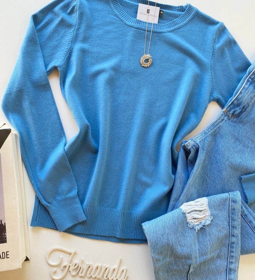 Blusa Manga Longa Feminina Modal 087 Azul - Fernanda Ramos Store