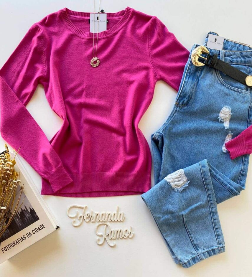 Blusa Manga Longa Feminina Modal 087 Pink - Fernanda Ramos Store