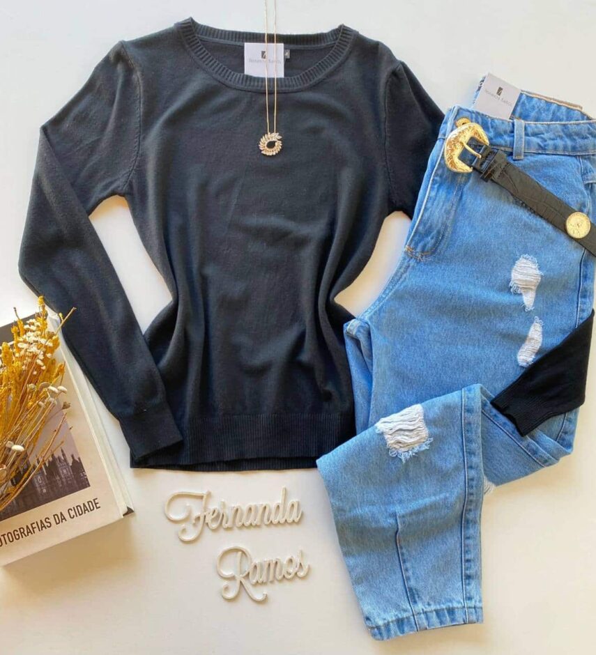 Blusa Manga Longa Feminina Modal 087 Preto - Fernanda Ramos Store