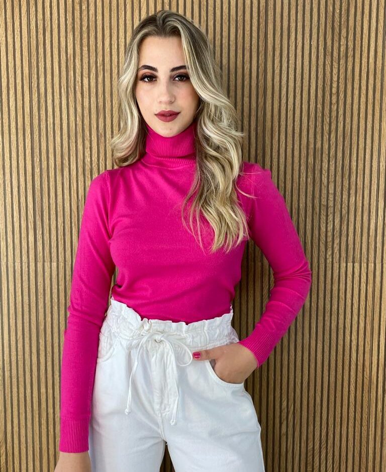 Blusa Manga Longa Feminina Modal Gola Alta 091 Pink - Fernanda Ramos Store