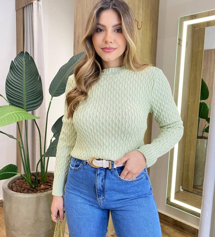 Blusa Manga Longa Feminina Tricot Alice Verde - Fernanda Ramos Store