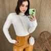 Blusa Manga Longa Feminina Tricot Ana Off White 2069 Fernanda Ramos Store