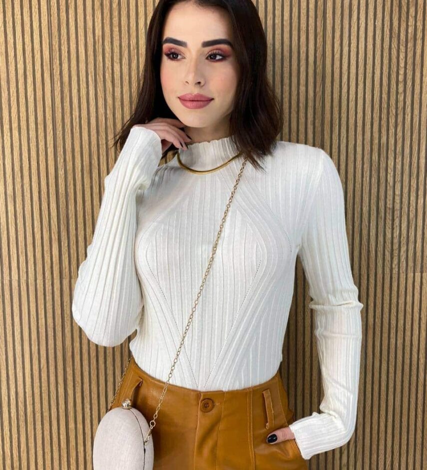 Blusa Manga Longa Feminina Tricot Ana Off White 2069 - Fernanda Ramos Store