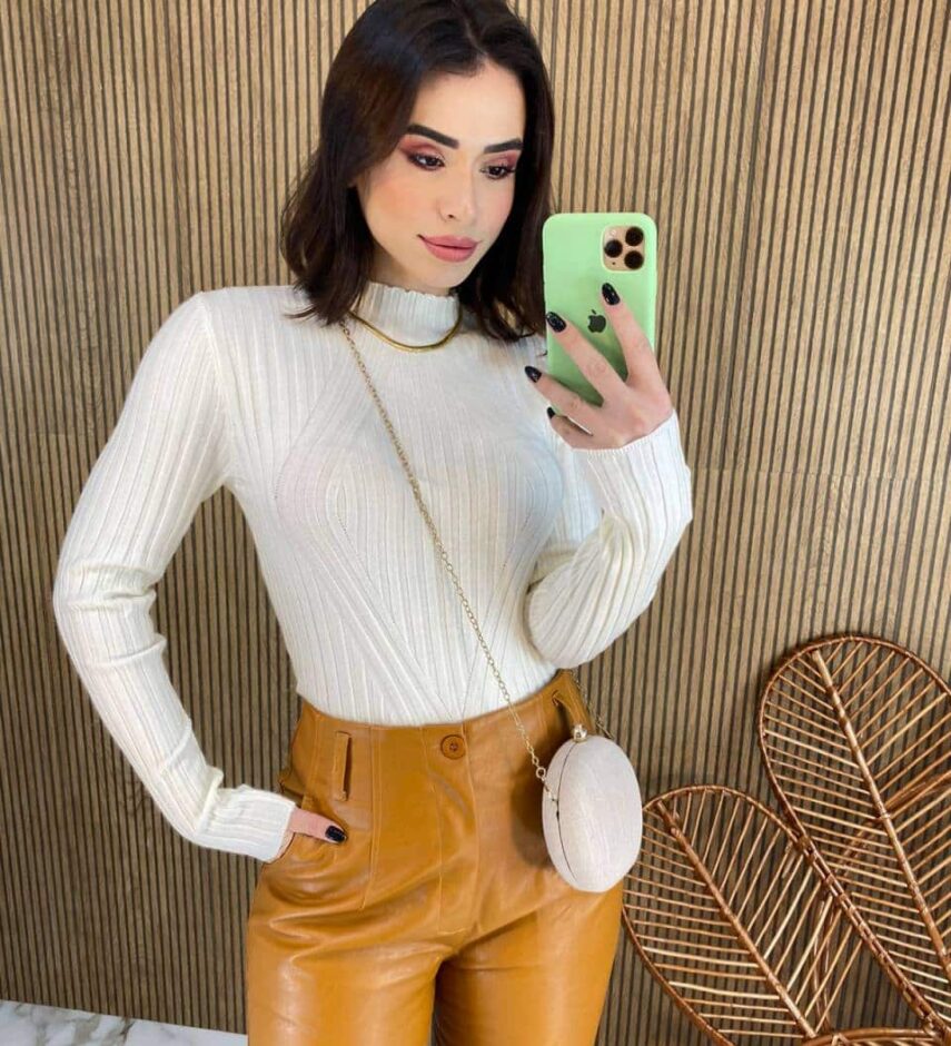 Blusa Manga Longa Feminina Tricot Ana Off White 2069 - Fernanda Ramos Store