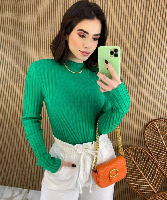 Blusa Manga Longa Feminina Tricot Ana Verde 2069 Fernanda Ramos Store