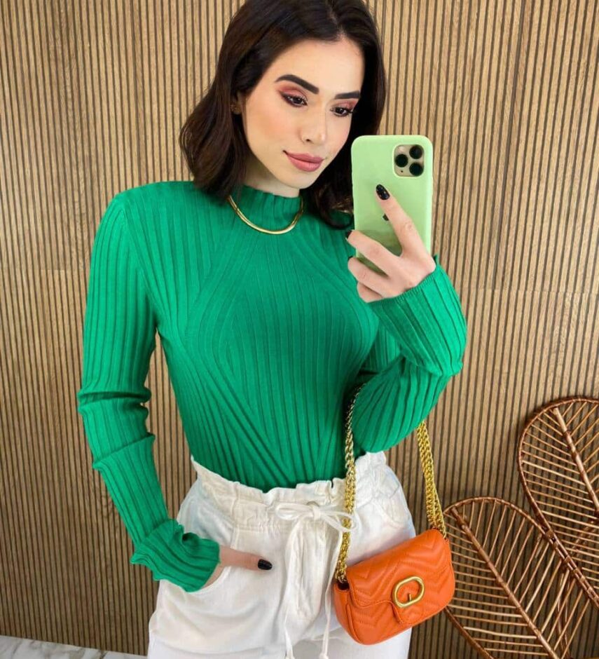 Blusa Manga Longa Feminina Tricot Ana Verde 2069 Fernanda Ramos Store