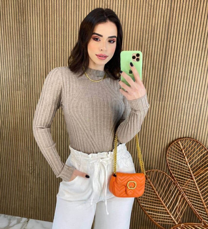Blusa Manga Longa Feminina Tricot Ana Bege 2069 Fernanda Ramos Store