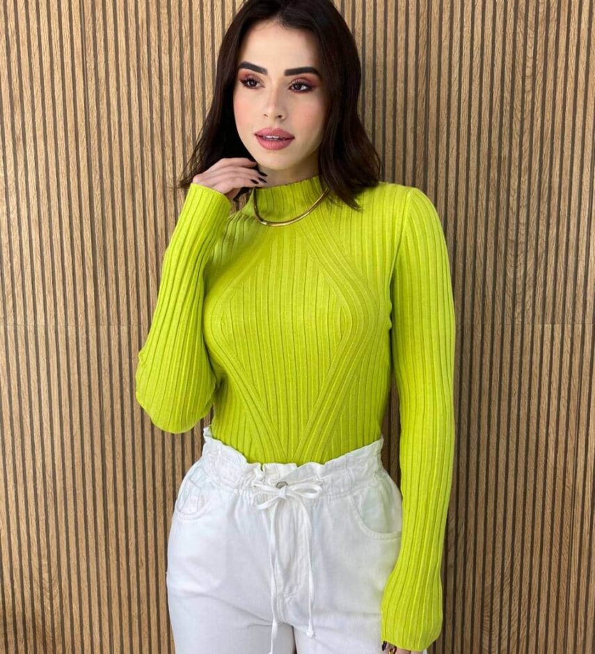Blusa Manga Longa Feminina Tricot Ana Verde Lima 2069 Fernanda Ramos Store