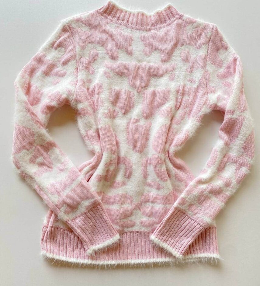 Blusa Manga Longa Feminina Tricot Bela Estampa Rosa - Fernanda Ramos Store