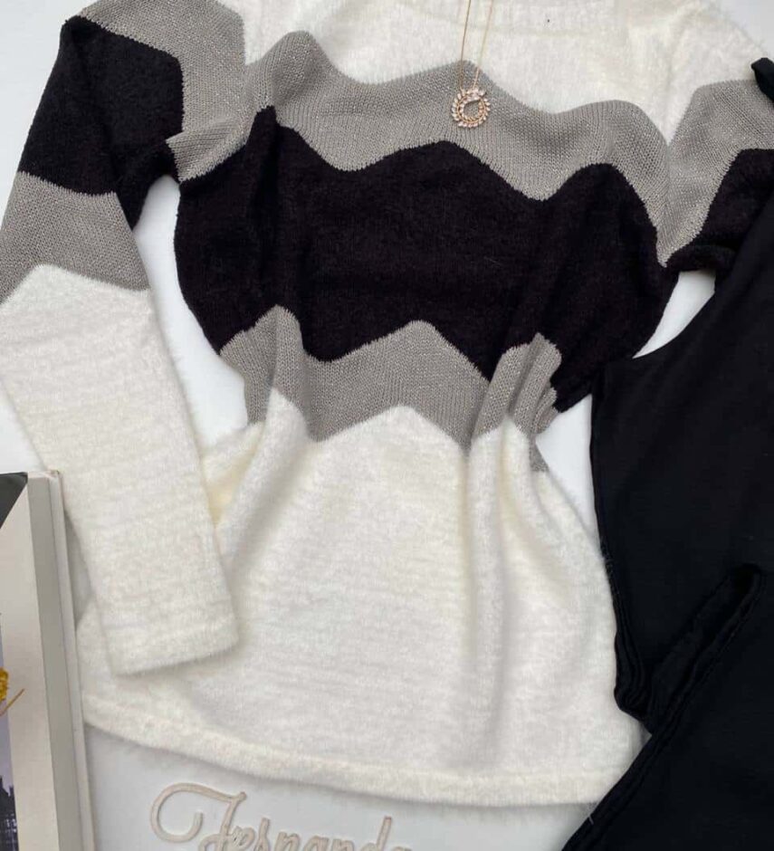 Blusa Manga Longa Feminina Tricot Bia Detalhe Preto - Fernanda Ramos Store
