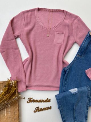 fernandaramosstore com br blusa manga longa feminina tricot bolsinho rosa 1