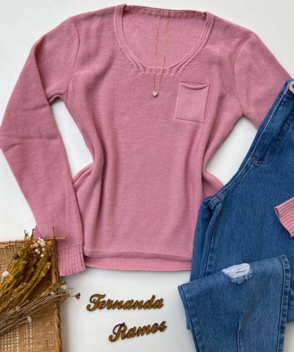 fernandaramosstore com br blusa manga longa feminina tricot bolsinho rosa 1