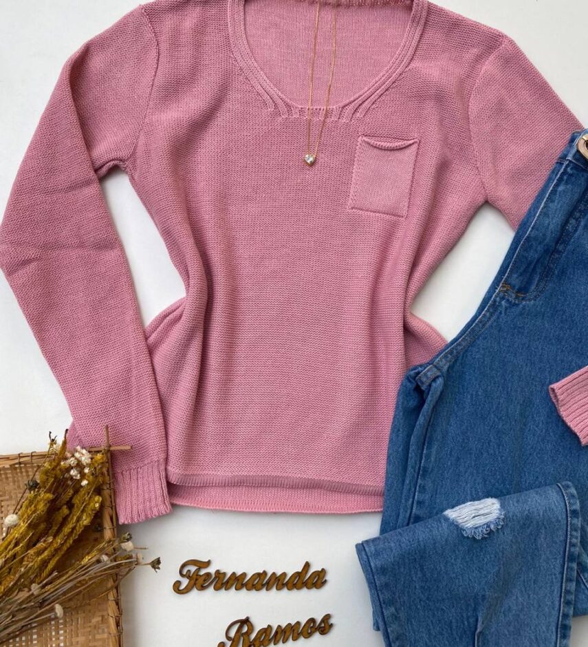 fernandaramosstore com br blusa manga longa feminina tricot bolsinho rosa 1