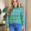 Blusa Manga Longa Feminina Tricot Corações Verde - Fernanda Ramos Store