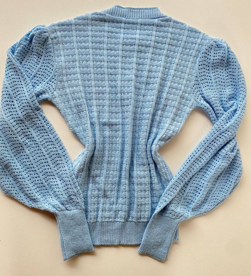 Blusa Manga Longa Feminina Tricot Detalhe Manga Azul - Fernanda Ramos Store