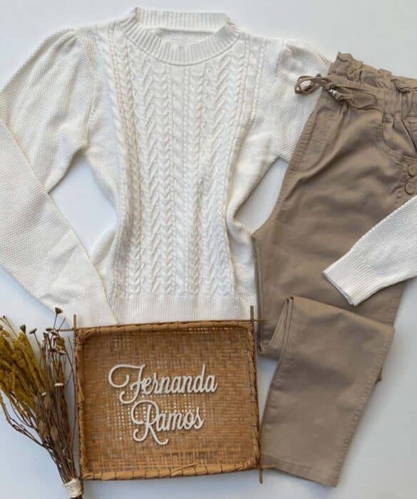 Blusa Manga Longa Feminina Tricot Jade Off White Fernanda Ramos Store