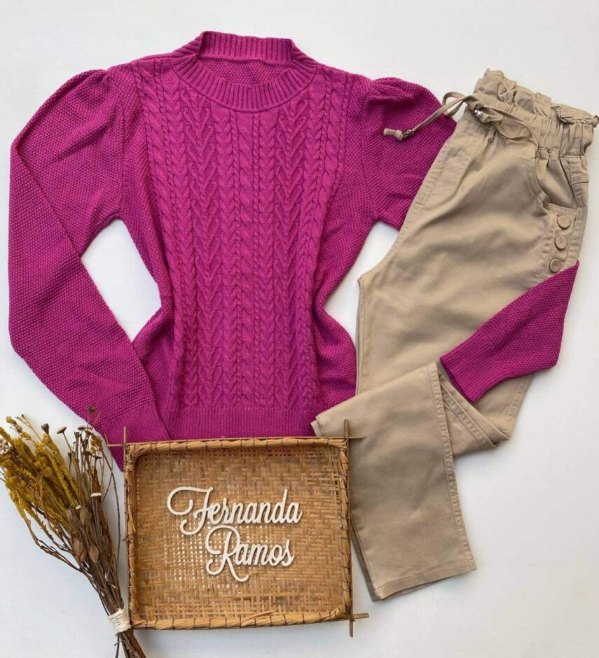 Blusa Manga Longa Feminina Tricot Jade Fúcsia Fernanda Ramos Store