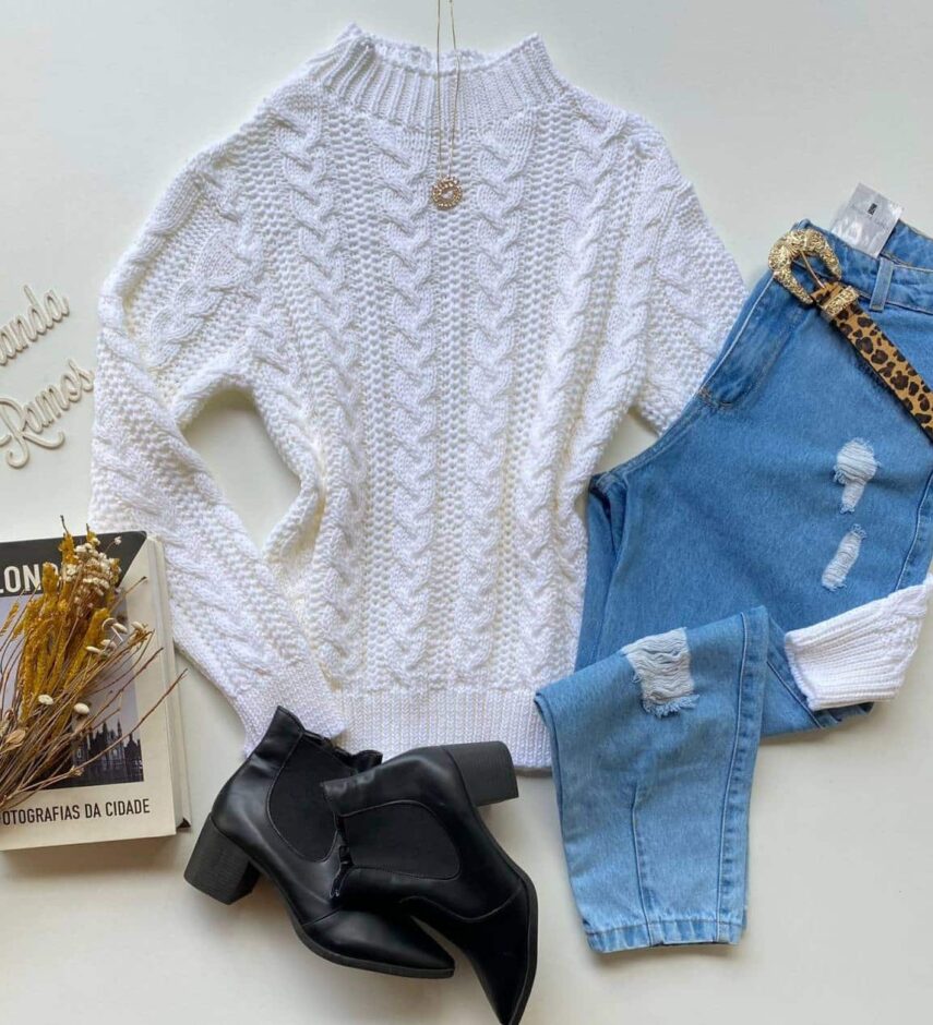 Blusa Manga Longa Feminina Tricot Lara Off White Fernanda Ramos Store