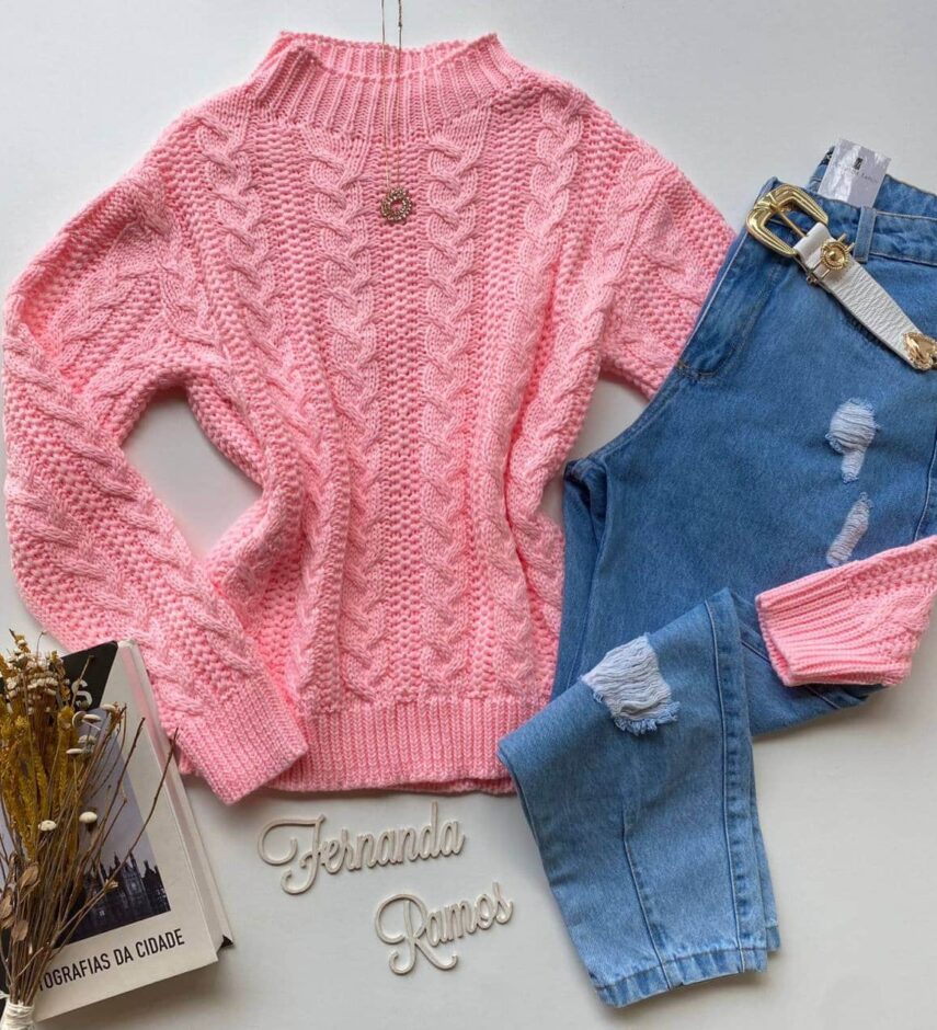 Blusa Manga Longa Feminina Tricot Lara Rosa Fernanda Ramos Store