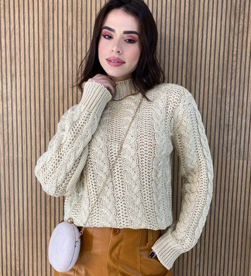 Blusa Manga Longa Feminina Tricot Laura Bege - Fernanda Ramos Store