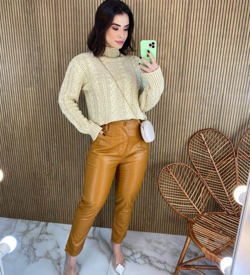 Blusa Manga Longa Feminina Tricot Laura Bege - Fernanda Ramos Store
