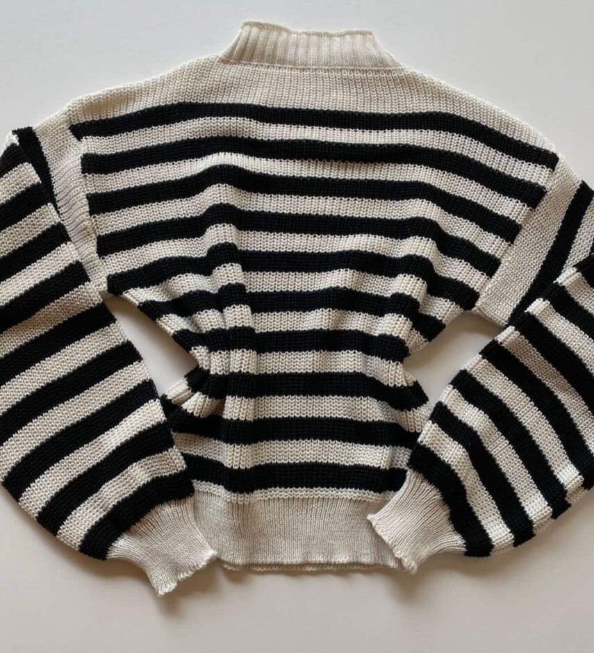 Blusa Manga Longa Feminina Tricot Listrado Preto e Branco - Fernanda Ramos Store