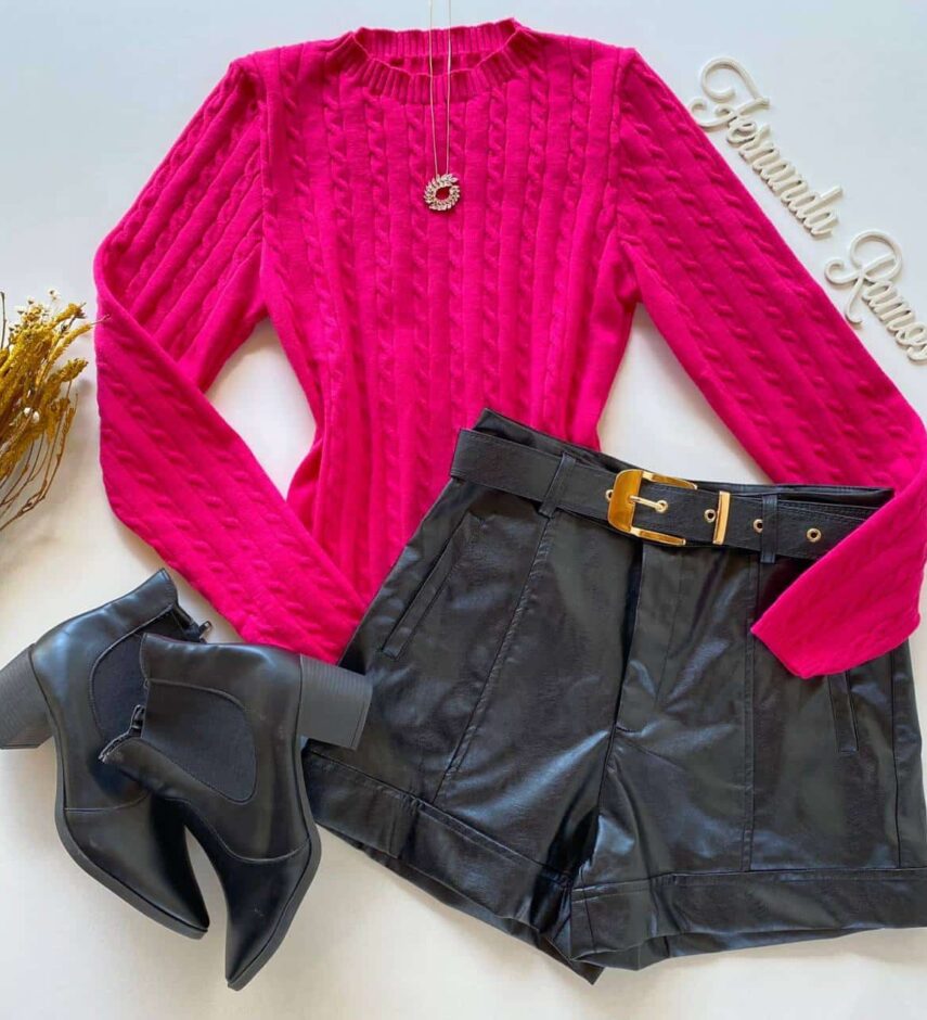 Blusa Manga Longa Feminina Tricot Mila Pink Fernanda Ramos Store