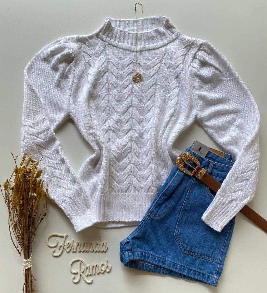 Blusa Manga Longa Feminina Tricot Zoe Branca Fernanda Ramos Store