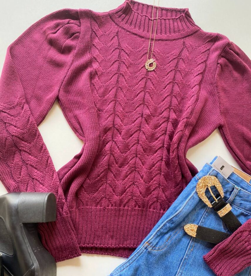 Blusa Manga Longa Feminina Tricot Zoe Vinho - Fernanda Ramos Store